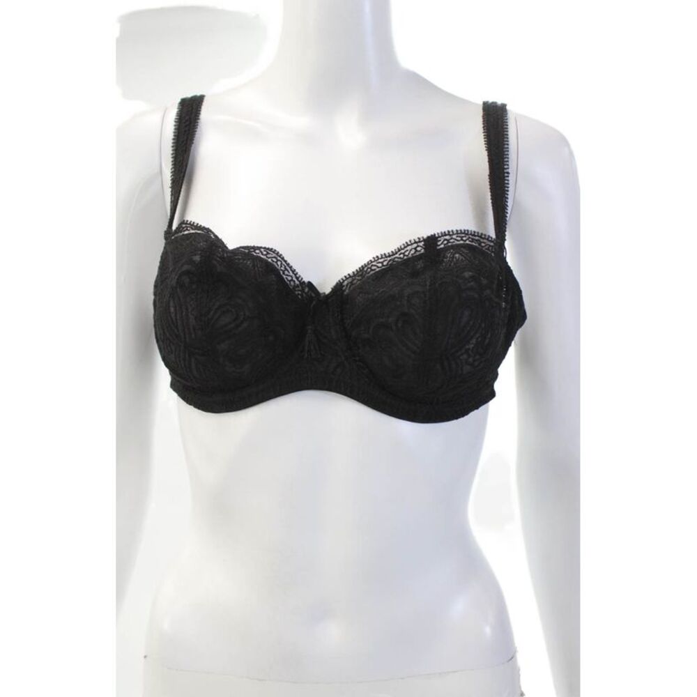 Masquerade Lingerie Sheer Embroidered Cup Underwired Bra Black Size 34D